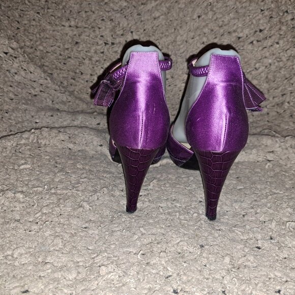 Hugo BOSS-Italy-Purple Satin/Snakeskin Leather-Ankle Wrap-Sz 37-Excellent - Picture 6 of 8
